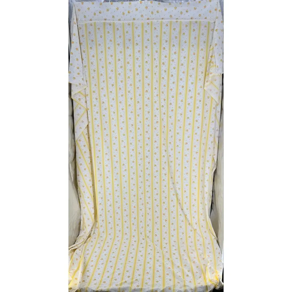 70s Cottagecore Yellow Striped Floral Sheet 1970s Vintage Queen Flat